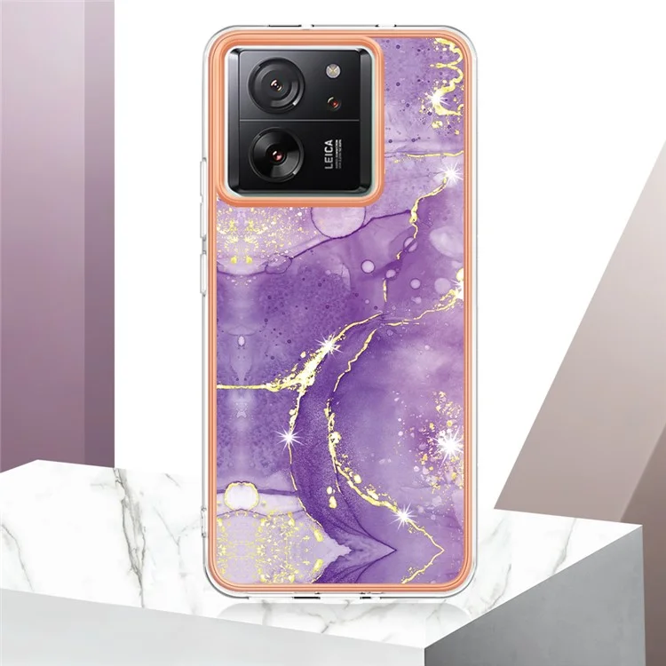 Série YB IMD-2 Pour Xiaomi 13T / 13T Pro / Redmi K60 Ultra Étui TPU Revêtement Marbre Electroplaqué Housse de Téléphone - Violet 002