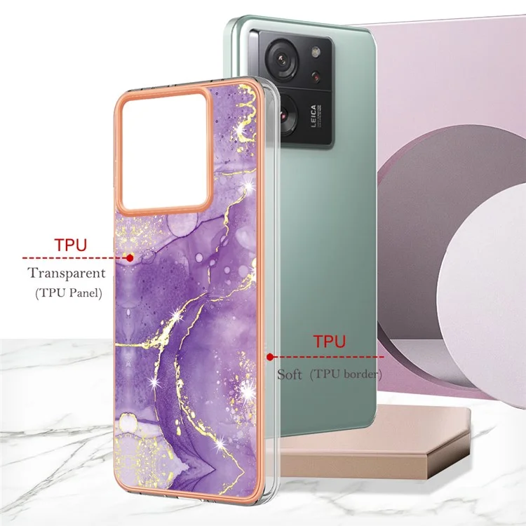 Série YB IMD-2 Pour Xiaomi 13T / 13T Pro / Redmi K60 Ultra Étui TPU Revêtement Marbre Electroplaqué Housse de Téléphone - Violet 002