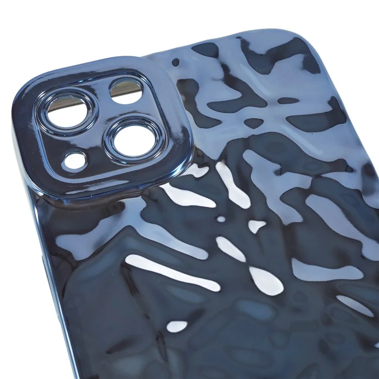 For iPhone 15 Plus Phone Case Electroplating Wrinkled Uneven TPU Cover - Blue