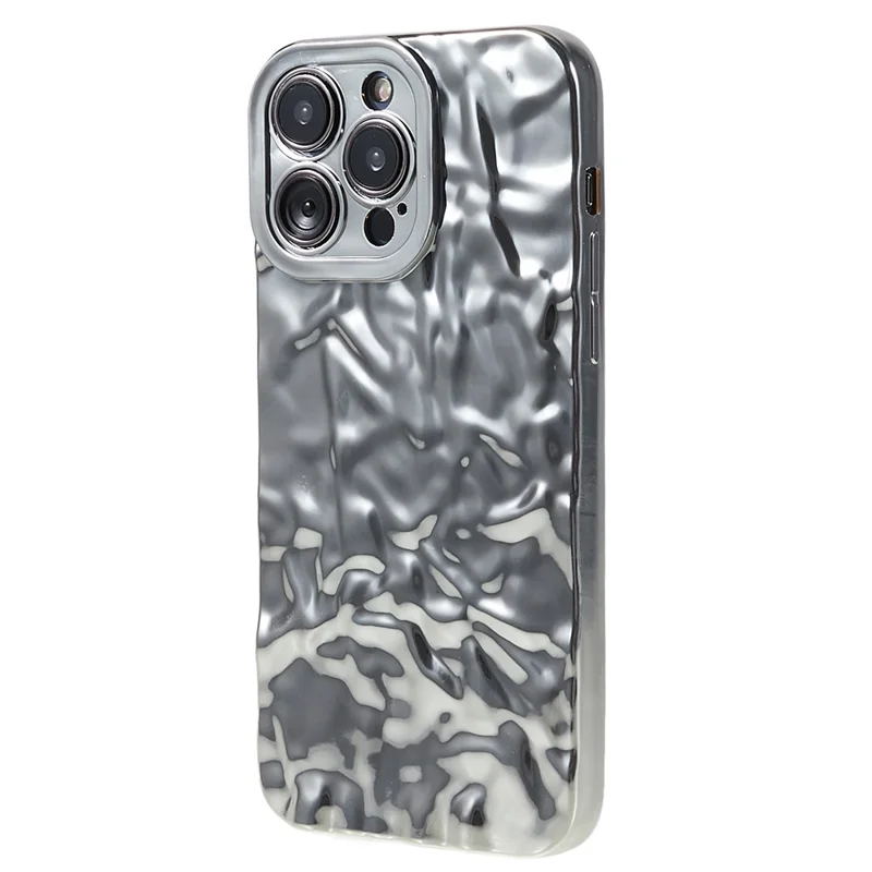 For iPhone 15 Pro Max Case Electroplating TPU Wrinkled Uneven Phone Cover - Silver