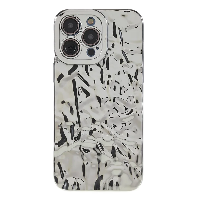 For iPhone 15 Pro Max Case Electroplating TPU Wrinkled Uneven Phone Cover - Silver