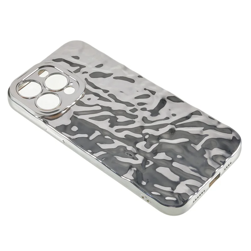 For iPhone 15 Pro Max Case Electroplating TPU Wrinkled Uneven Phone Cover - Silver