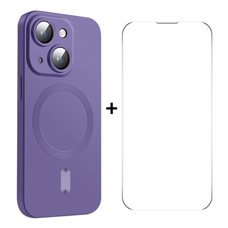 ENKAY HAT PRINCE Para iPhone 14 Case TPU Magnetic Phone Cover com filme de vidro de alumínio-silício de 0,26 mm - Roxo