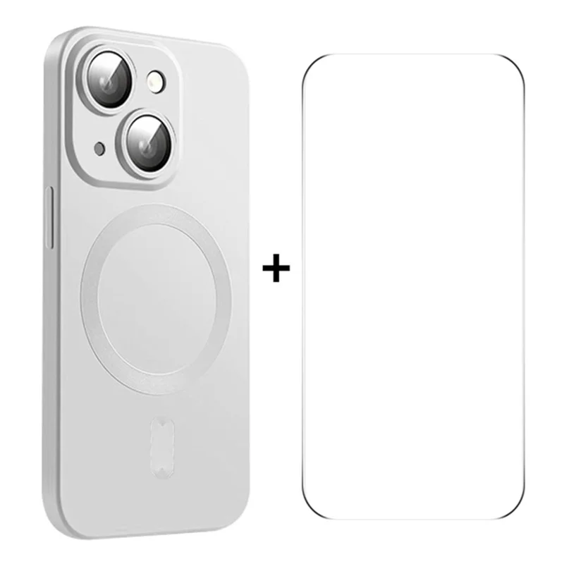 ENKAY HAT PRINCE For iPhone 15 Plus Magnetic Case Soft TPU Phone Cover with High Aluminium-silicon Glass Film - Silver