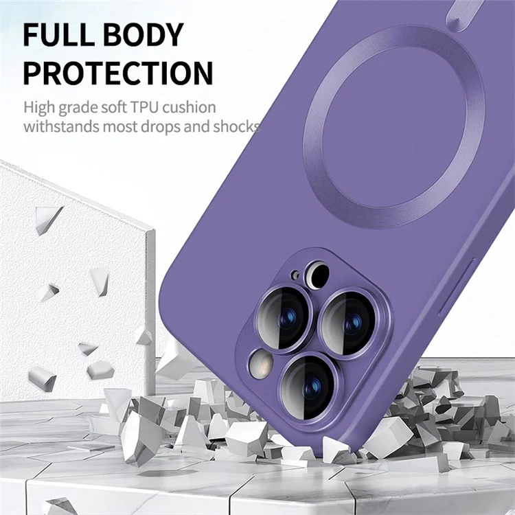 ENKAY HAT PRINCE Para el caso del iPhone 14 Pro Carcasa trasera de TPU magnética con película para lentes - Púrpura