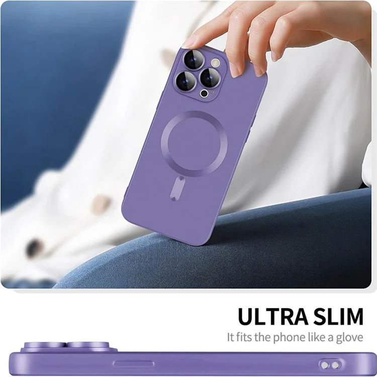 ENKAY HAT PRINCE Para el caso del iPhone 14 Pro Carcasa trasera de TPU magnética con película para lentes - Púrpura