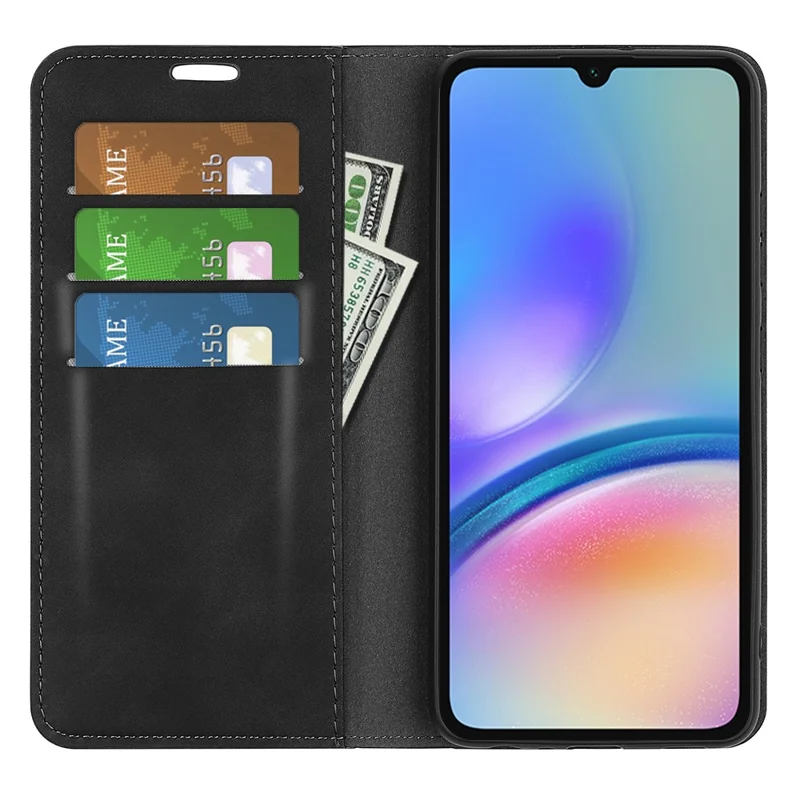 For Samsung Galaxy A05s 4G Case Wallet Stand PU Leather Skin-touch Mobile Phone Cover - Black