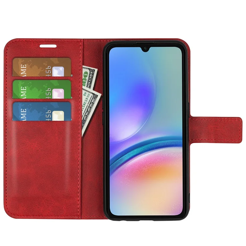 For Samsung Galaxy A05s 4G Case PU Leather Stand Calf Texture Cell Phone Cover - Red