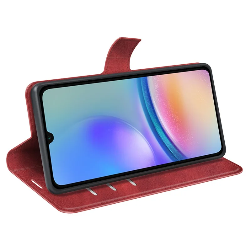 For Samsung Galaxy A05s 4G Case PU Leather Stand Calf Texture Cell Phone Cover - Red