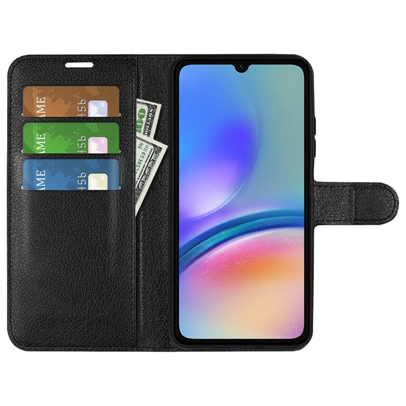 Для Samsung Galaxy A05s 4G Чехол Кожа с текстурой Litchi Стойка Кошелек Чехол для телефона - Черный