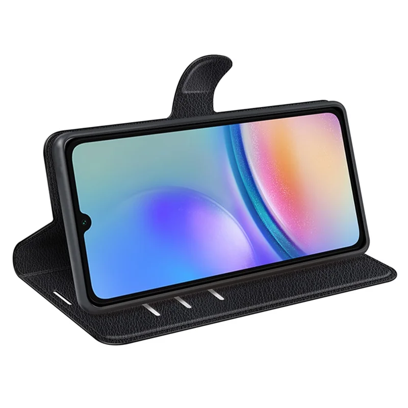 Для Samsung Galaxy A05s 4G Чехол Кожа с текстурой Litchi Стойка Кошелек Чехол для телефона - Черный