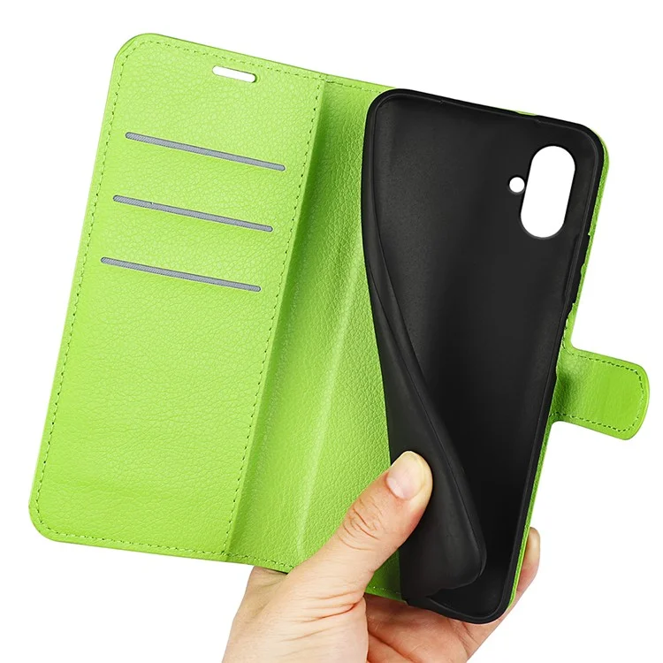 Для Samsung Galaxy A05 4G Case Litchi Texture Folding Stand Leather Phone Shell - Green