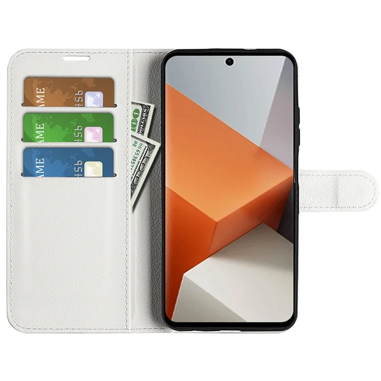 Para Xiaomi Redmi Note 13 Pro+ 5G Case Litchi Texture Wallet Stand Leather Phone Shell - Branco