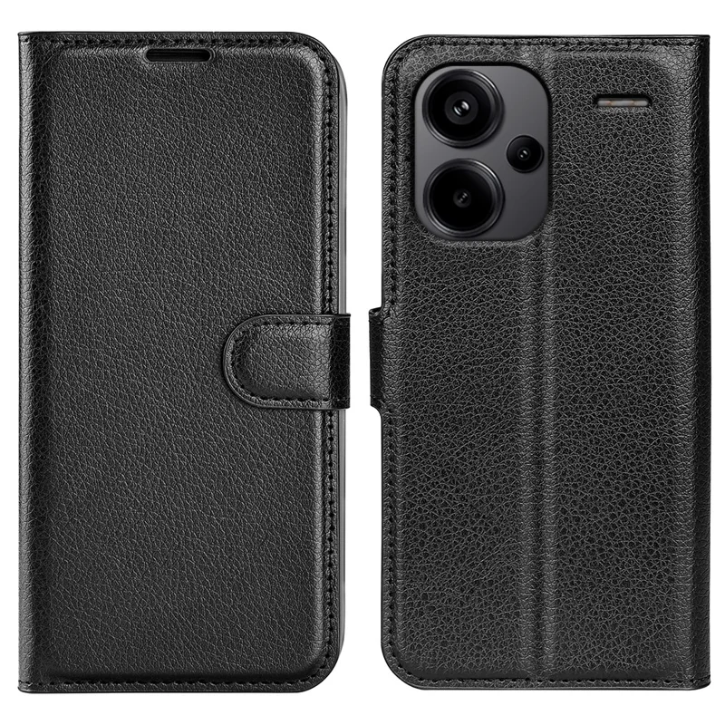 For Xiaomi Redmi Note 13 Pro+ 5G Case Litchi Texture Wallet Stand Leather Phone Shell - Black