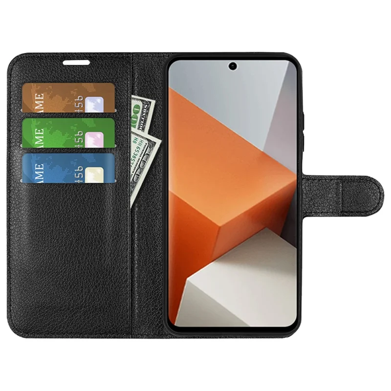 For Xiaomi Redmi Note 13 Pro+ 5G Case Litchi Texture Wallet Stand Leather Phone Shell - Black