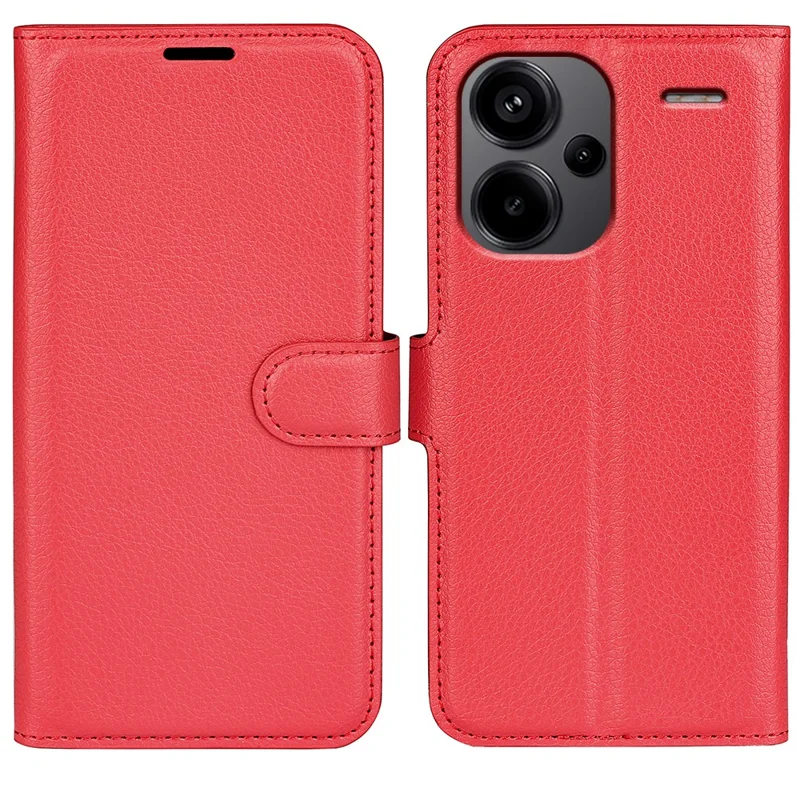 For Xiaomi Redmi Note 13 Pro+ 5G Case Litchi Texture Wallet Stand Leather Phone Shell - Red
