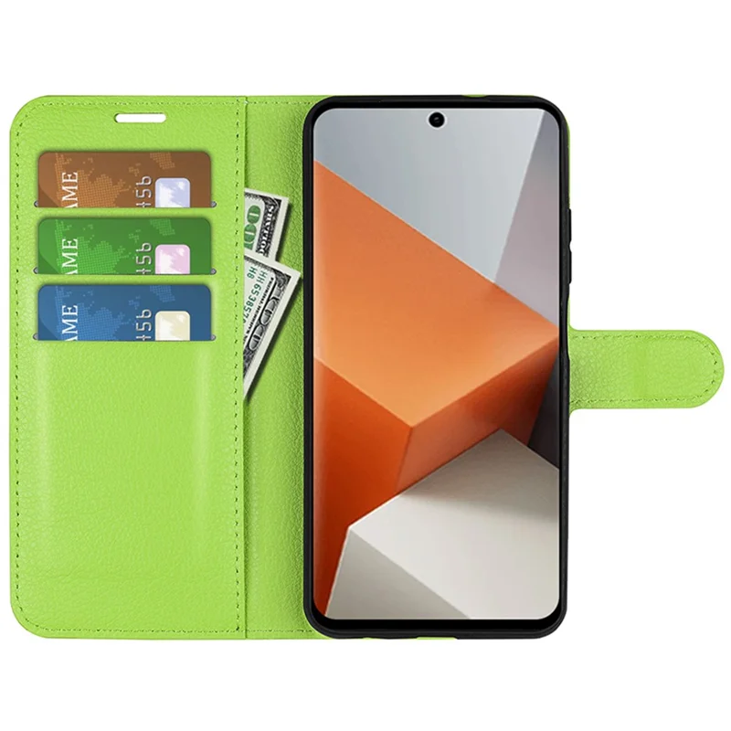 For Xiaomi Redmi Note 13 Pro+ 5G Case Litchi Texture Wallet Stand Leather Phone Shell - Green
