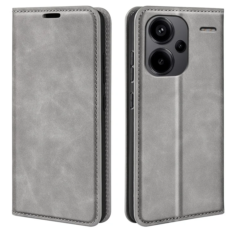 Para o Xiaomi Redmi Note 13 Pro+ 5G Case PU Leather Skin-touch Phone Wallet Cover - Grey