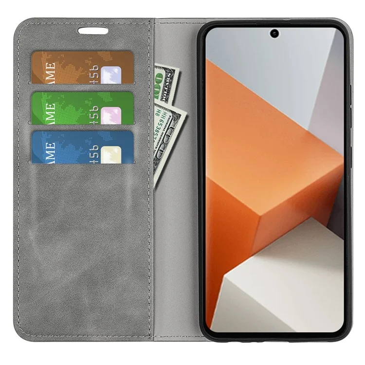 Para o Xiaomi Redmi Note 13 Pro+ 5G Case PU Leather Skin-touch Phone Wallet Cover - Grey