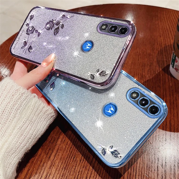 KADEM For Motorola Moto E7 Power Case Rhinestone Flower Gradient TPU Cover - Blue