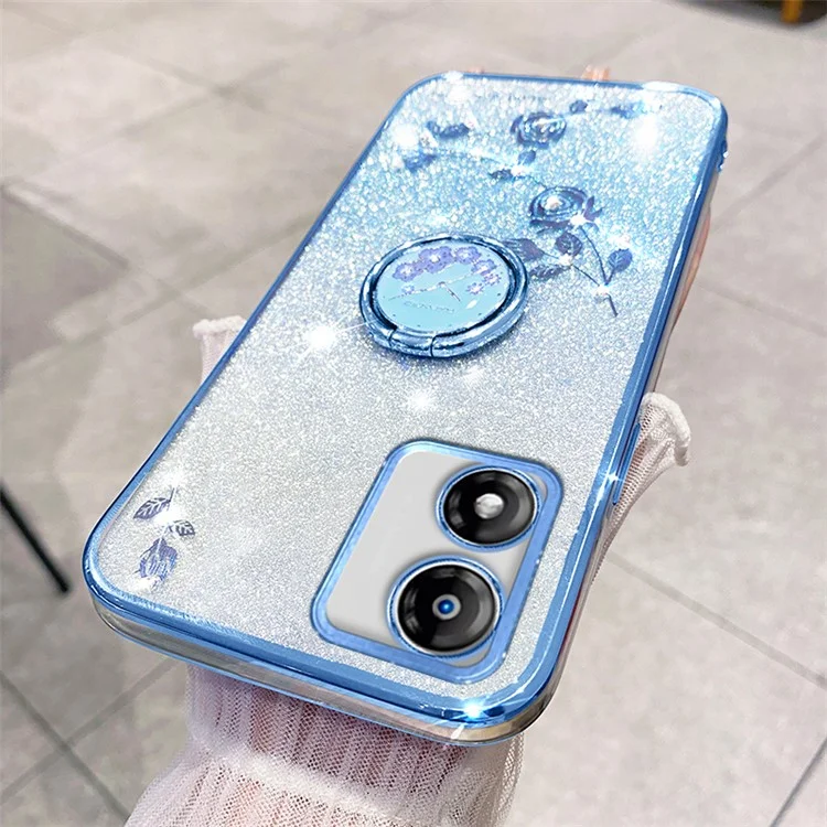 KADEM для Motorola Moto E13 4G TPU Чехол с кристаллическим цветочным декором со стойкой - Синий