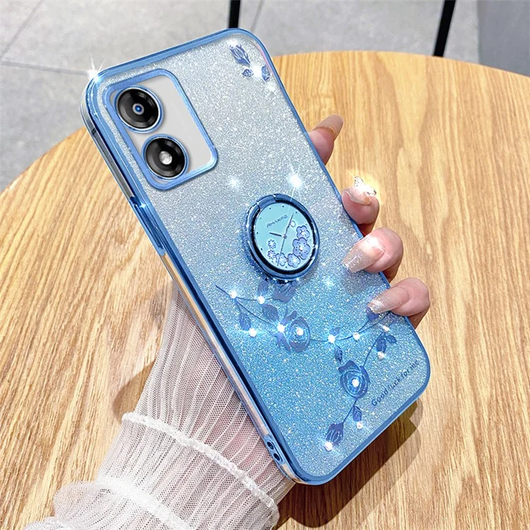 KADEM для Motorola Moto E13 4G TPU Чехол с кристаллическим цветочным декором со стойкой - Синий