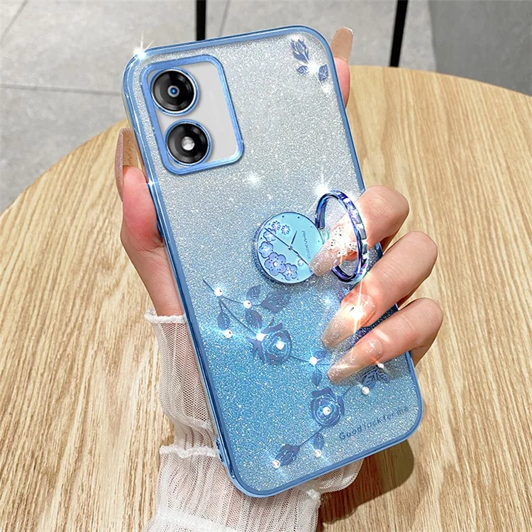 KADEM для Motorola Moto E13 4G TPU Чехол с кристаллическим цветочным декором со стойкой - Синий