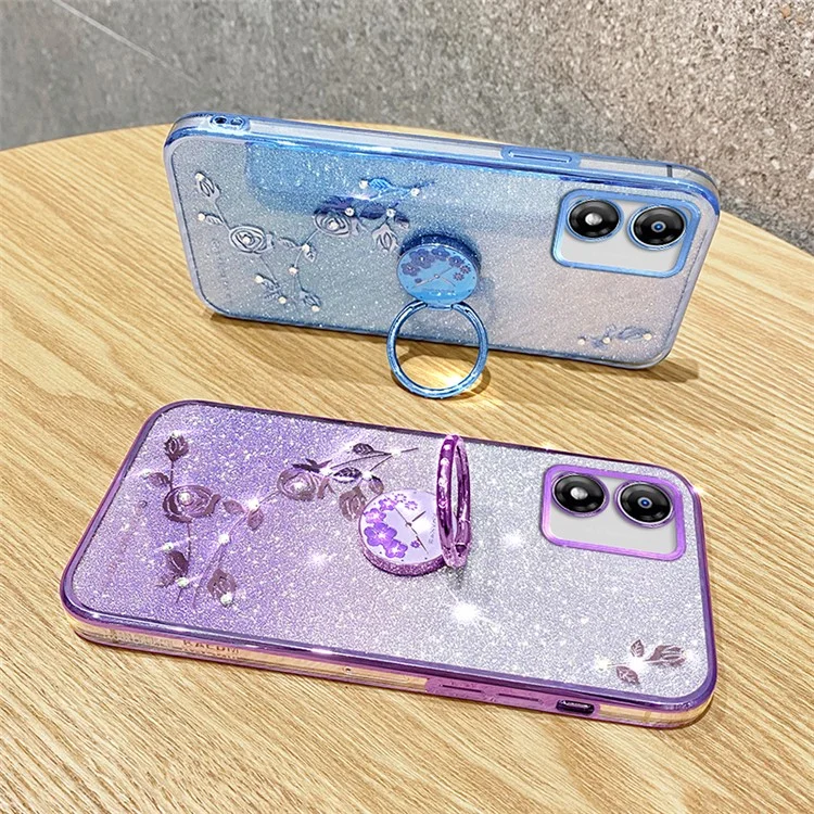KADEM для Motorola Moto E13 4G TPU Чехол с кристаллическим цветочным декором со стойкой - Синий