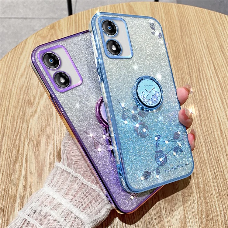 KADEM для Motorola Moto E13 4G TPU Чехол с кристаллическим цветочным декором со стойкой - Синий