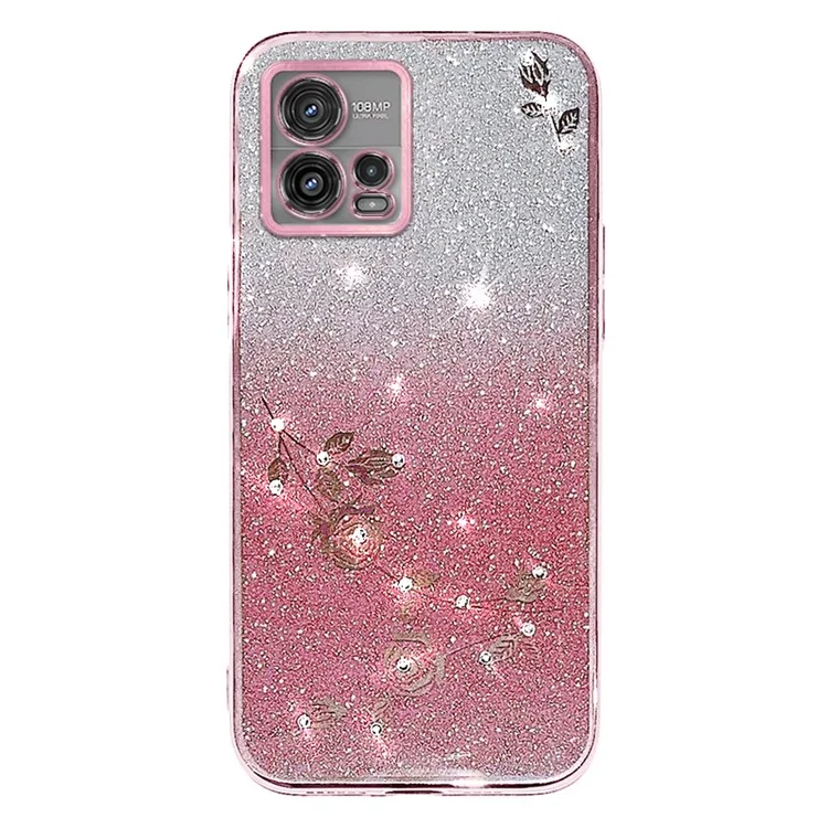 KADEM Для Motorola Moto G72 5G TPU-чехол с кристаллами и цветочным узором с ремешком для переноски - розовое золото