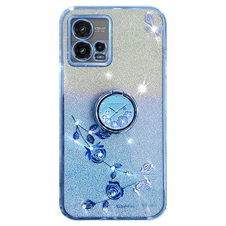 KADEM Funda para Motorola Moto G72 5G Anillo Soporte Glitter TPU Funda Teléfono - Azul