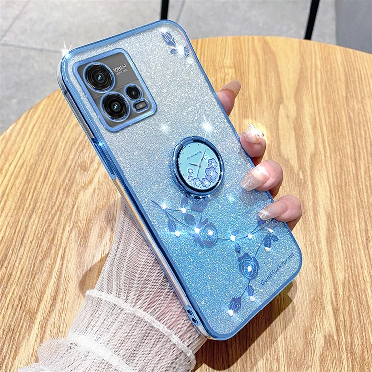 KADEM Funda para Motorola Moto G72 5G Anillo Soporte Glitter TPU Funda Teléfono - Azul