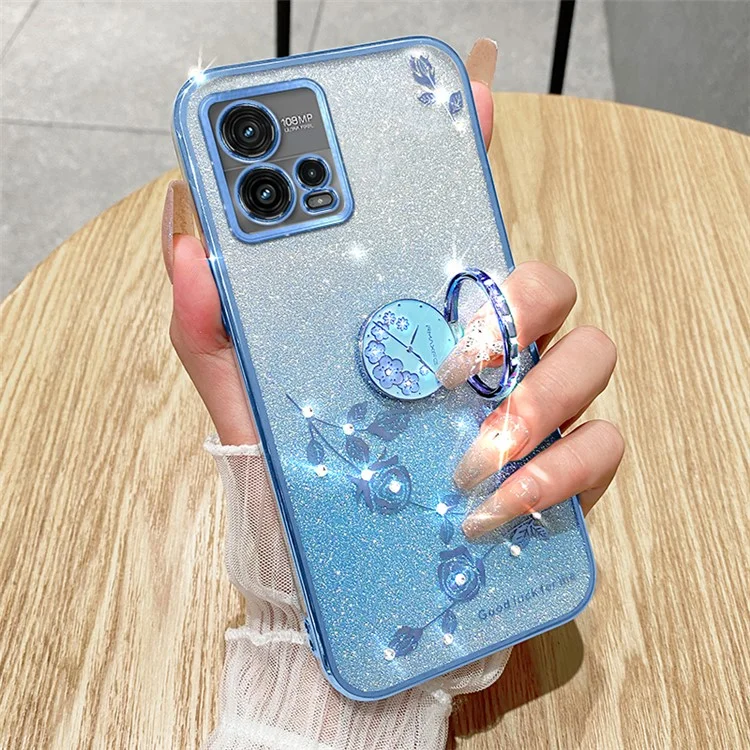 KADEM Funda para Motorola Moto G72 5G Anillo Soporte Glitter TPU Funda Teléfono - Azul