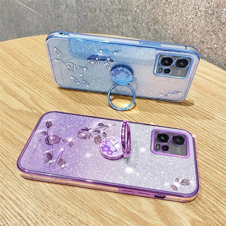 KADEM Funda para Motorola Moto G72 5G Anillo Soporte Glitter TPU Funda Teléfono - Azul