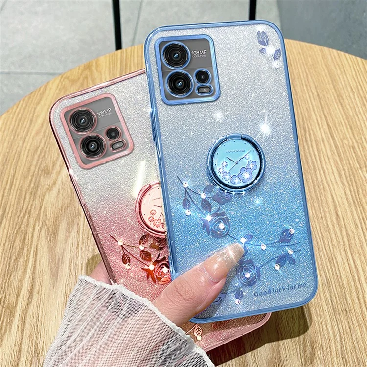 KADEM Funda para Motorola Moto G72 5G Anillo Soporte Glitter TPU Funda Teléfono - Azul