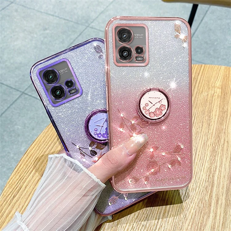 KADEM Funda para Motorola Moto G72 5G Anillo Soporte Glitter TPU Funda Teléfono - Azul