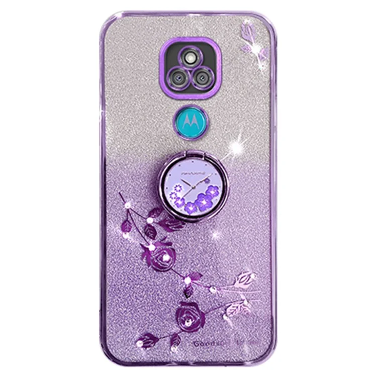 KADEM Pour Motorola Moto E7 Plus Étui Motif Fleurs TPU Housse Téléphone avec Anneau Support - Violet