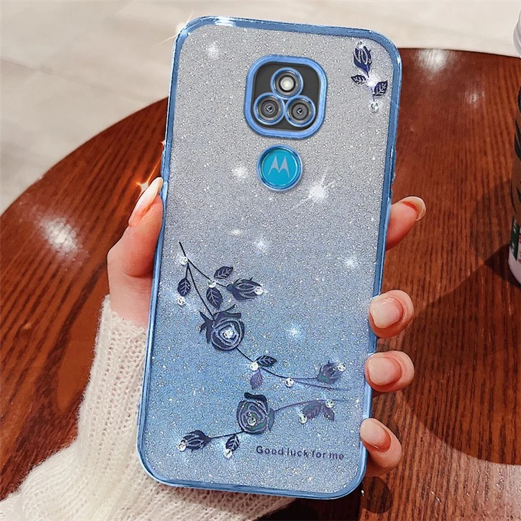 KADEM Чехол для Motorola Moto E7 Plus, стильный цветочный декор, TPU чехол для телефона - синий 