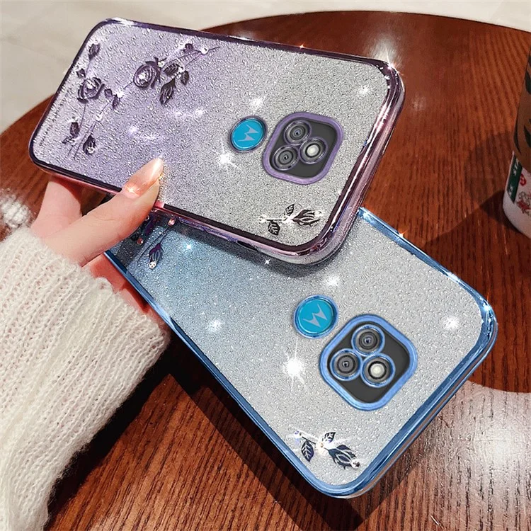 KADEM Чехол для Motorola Moto E7 Plus, стильный цветочный декор, TPU чехол для телефона - синий 
