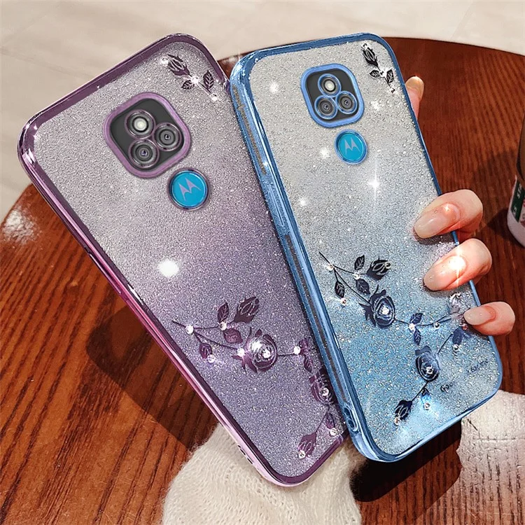 KADEM Чехол для Motorola Moto E7 Plus, стильный цветочный декор, TPU чехол для телефона - синий 
