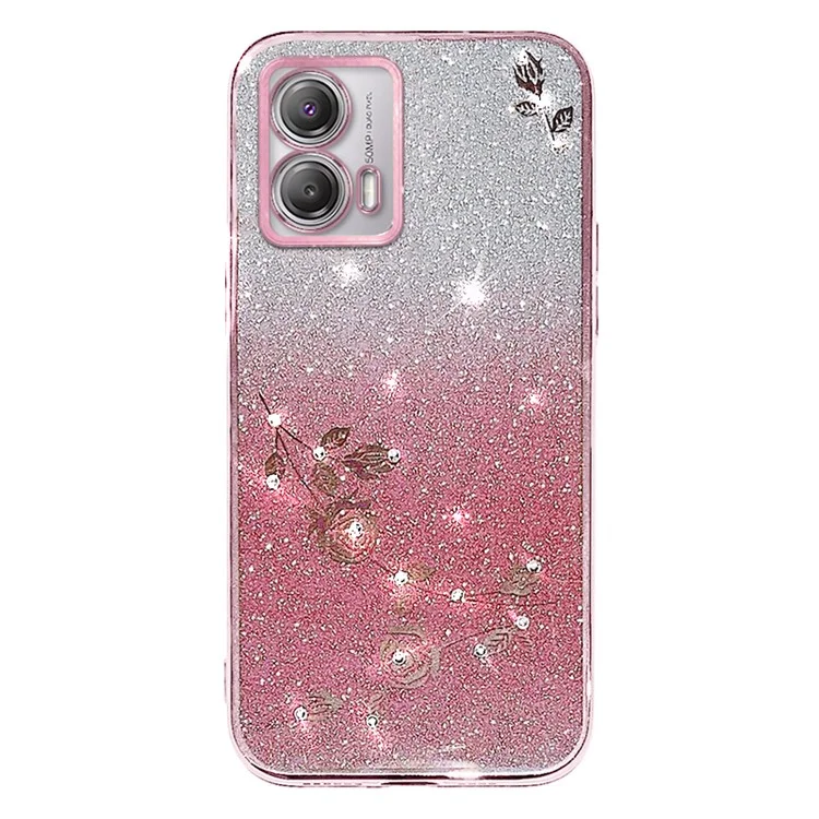 KADEM für Motorola Moto G53 5G Hülle Anti-Kratzer Glitzer Handy TPU-Hülle mit Trageriemen - Rose Gold
