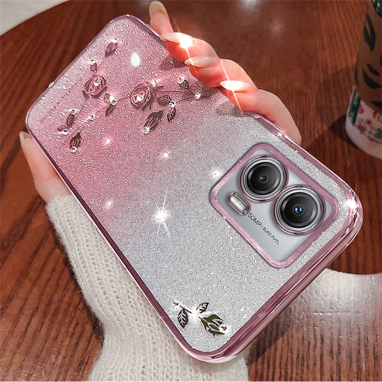 KADEM für Motorola Moto G53 5G Hülle Anti-Kratzer Glitzer Handy TPU-Hülle mit Trageriemen - Rose Gold