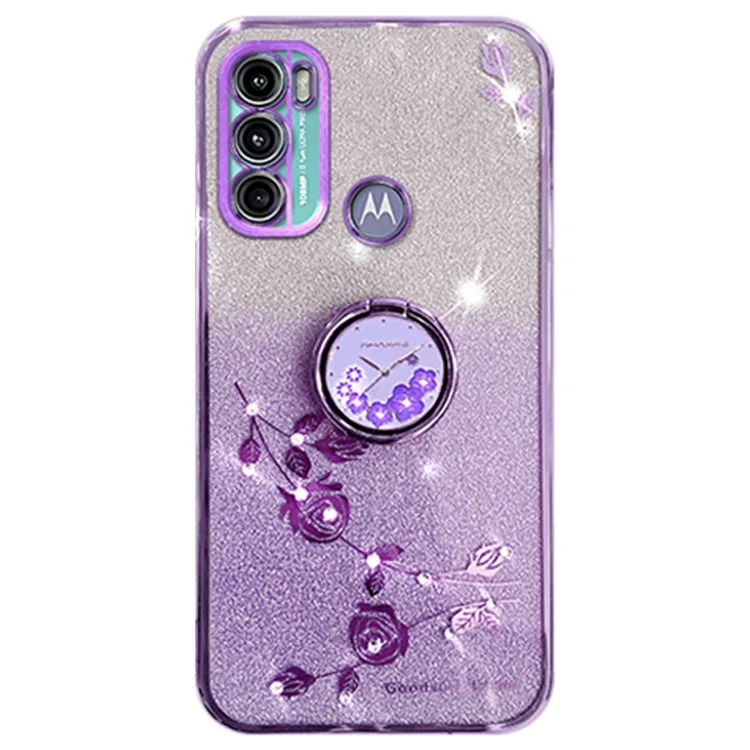 KADEM Для Motorola Moto G60 / G40 Fusion Cover Чехол с цветочным узором с кольцом-подставкой TPU - фиолетовый