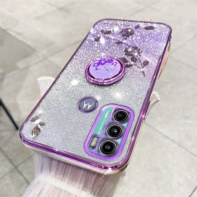 KADEM Для Motorola Moto G60 / G40 Fusion Cover Чехол с цветочным узором с кольцом-подставкой TPU - фиолетовый