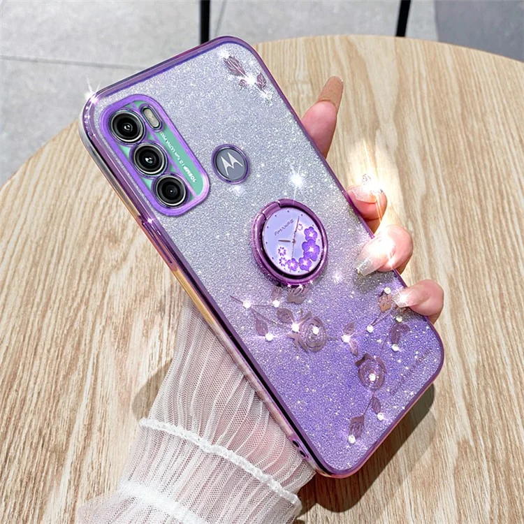 KADEM Для Motorola Moto G60 / G40 Fusion Cover Чехол с цветочным узором с кольцом-подставкой TPU - фиолетовый