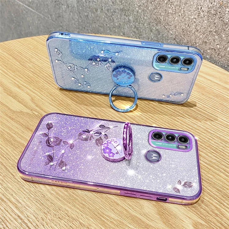 KADEM Для Motorola Moto G60 / G40 Fusion Cover Чехол с цветочным узором с кольцом-подставкой TPU - фиолетовый