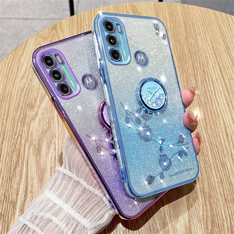 KADEM Для Motorola Moto G60 / G40 Fusion Cover Чехол с цветочным узором с кольцом-подставкой TPU - фиолетовый