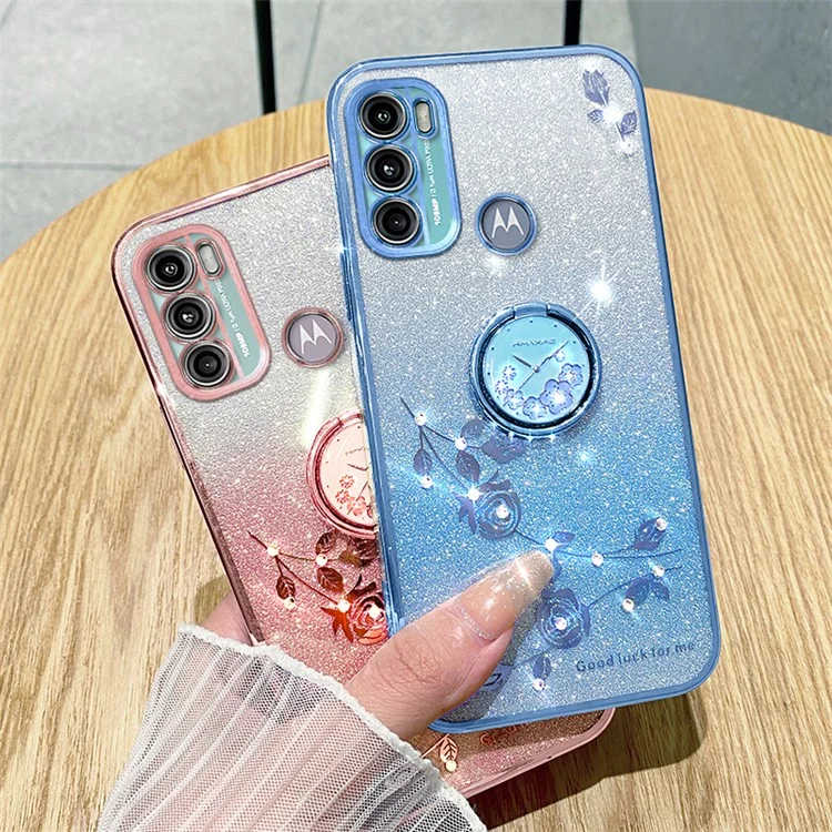 KADEM Для Motorola Moto G60 / G40 Fusion Cover Чехол с цветочным узором с кольцом-подставкой TPU - фиолетовый