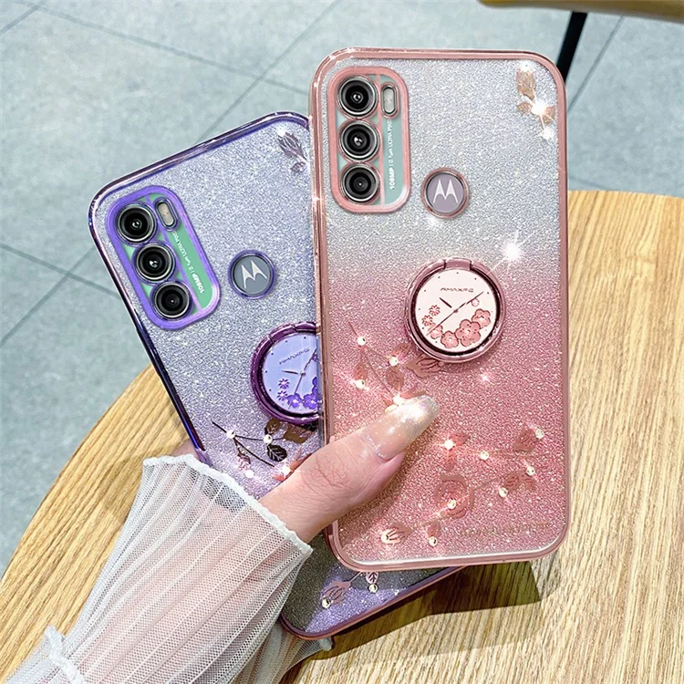 KADEM Для Motorola Moto G60 / G40 Fusion Cover Чехол с цветочным узором с кольцом-подставкой TPU - фиолетовый