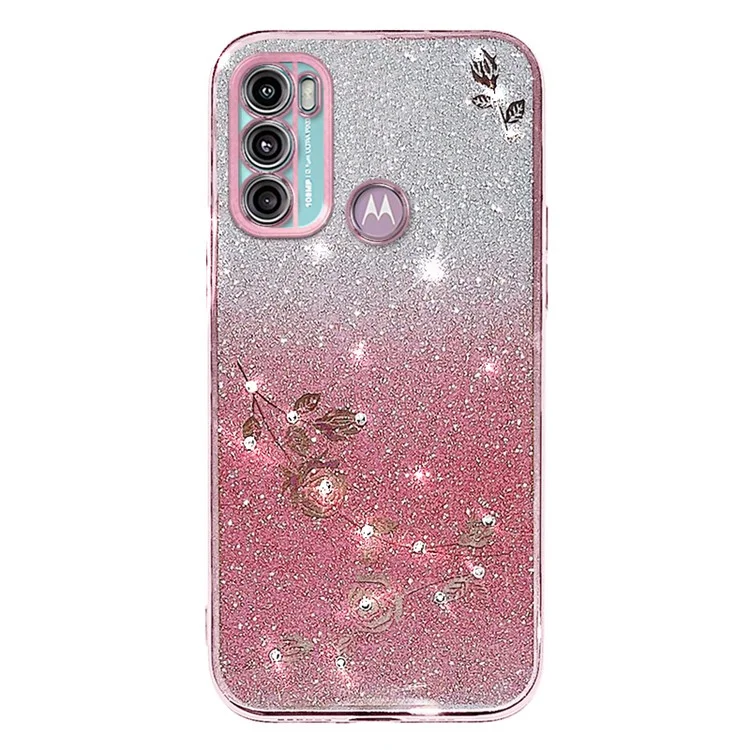 KADEM Für Motorola Moto G60 / G40 Fusion Hülle TPU Handyhülle mit Strass Blume - Roségold
